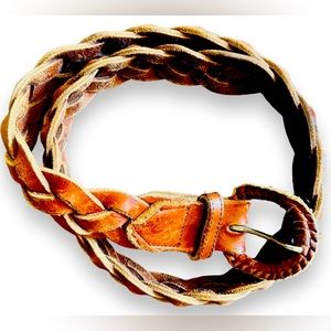 Vintage ZELE Women’s Boho Hand Braided Leather Belt XS 22”